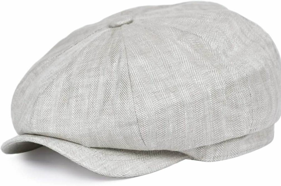 BOTVELA Men's Herringbone Linen Newsboy Cap – Breathable Summer Hat for Men
