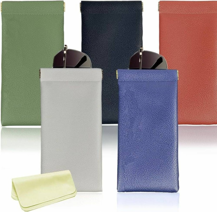 NotiGat Leather Sunglasses Case – Soft Squeeze Top Portable Eyewear Cover Pouch for Women & Men (5-Pack, Premium Quality)