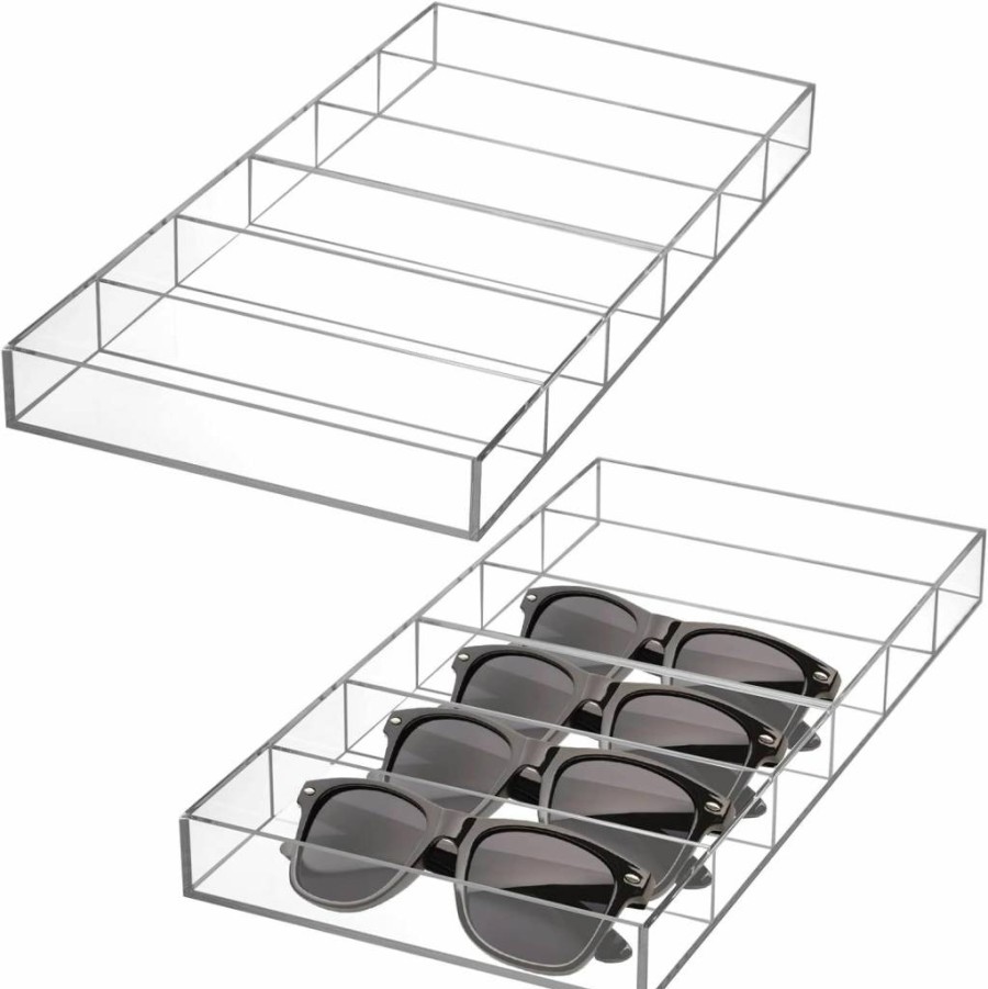 SOUJOY 6-Slot Acrylic Sunglasses Organizer, Clear Stackable Eyeglass Display Tray, Fashion Eyewear Storage Case for Protective Glasses