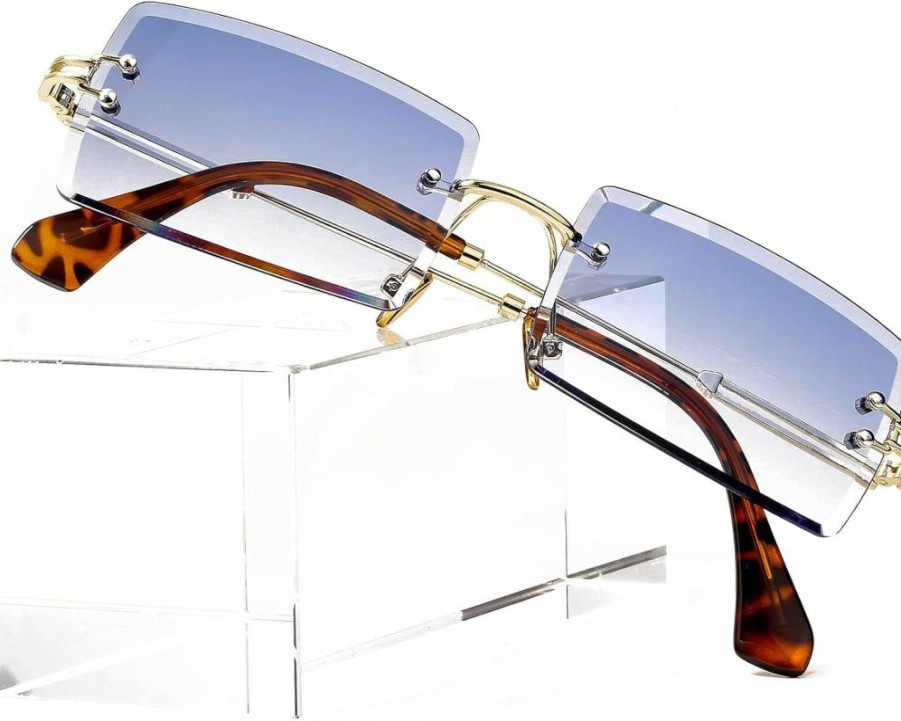 PORADAY Vintage Rimless Rectangle Sunglasses for Women & Men - Trendy Square Sun Glasses in Candy Colors