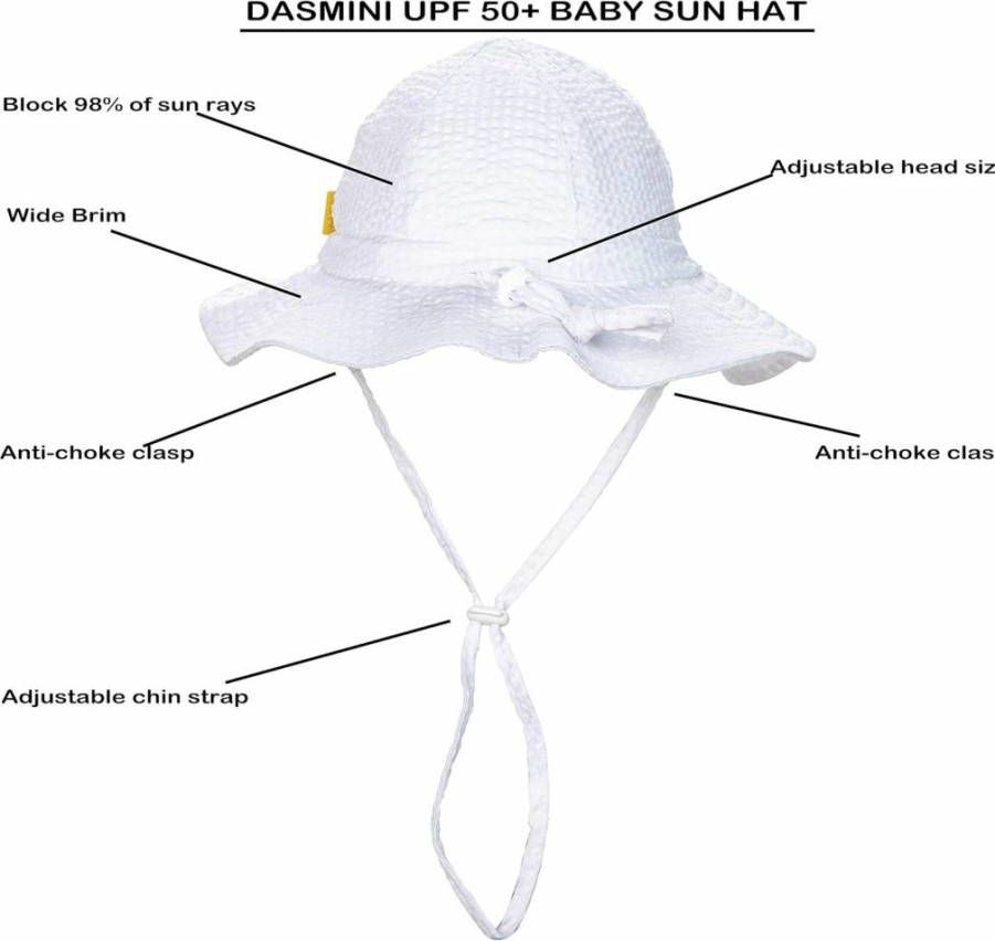 DASMINI Baby Sun Hat UPF 50+ Wide Brim Adjustable Bucket Cap for Toddler Boys & Girls, Cute Seersucker Summer Beach Hat