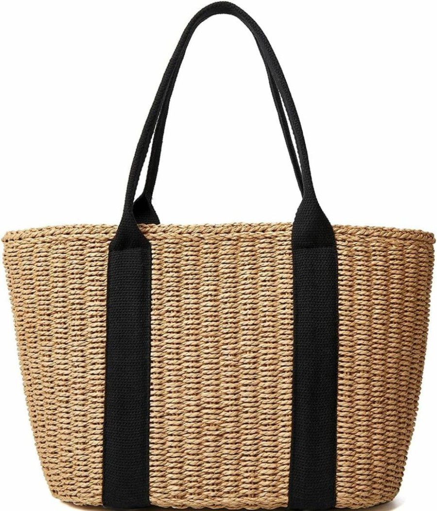 Epsion Women's Handmade Straw Beach Tote Bag - Woven Summer Shoulder Purse for Women