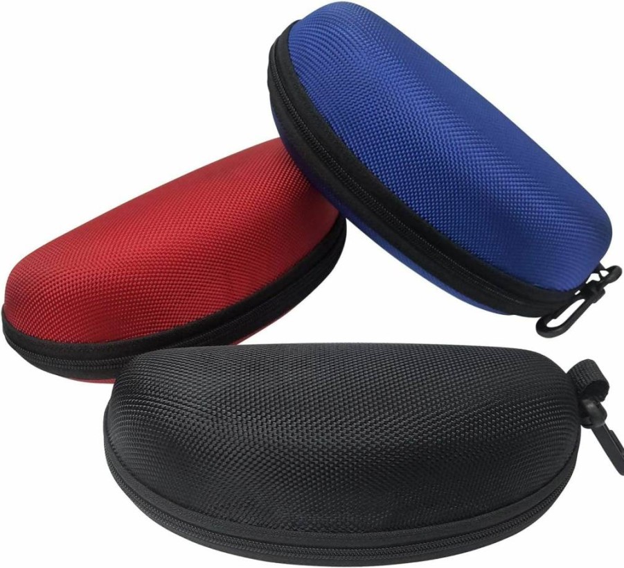 HSYMQ 3 Pack Sunglasses Case - Durable Zipper Eyeglasses Holder for Men & Women, Portable Clip-On Protective Pouch Fits Safety Goggles, 3D Glasses & Reading Glasses