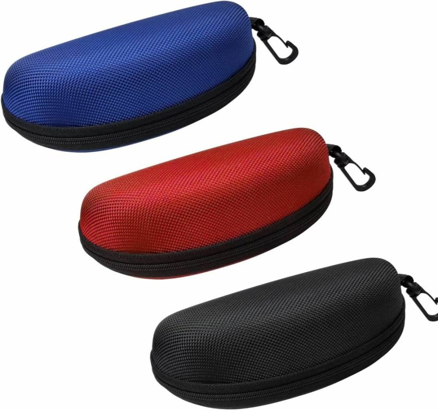 HSYMQ 3 Pack Sunglasses Case - Durable Zipper Eyeglasses Holder for Men & Women, Portable Clip-On Protective Pouch Fits Safety Goggles, 3D Glasses & Reading Glasses