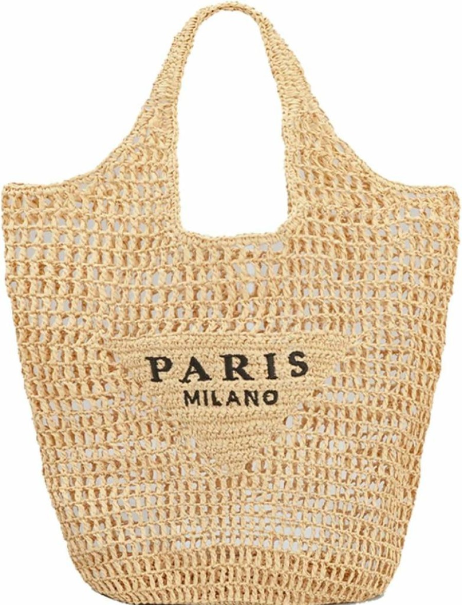 POOOPSSD Women's Foldable Straw Woven Tote Bag - Large Capacity Beach Shoulder Bag for Holiday & Travel