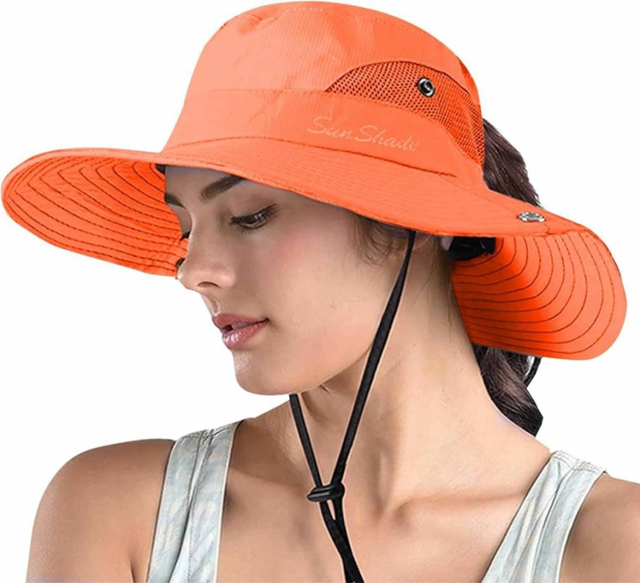 ZOORON Women's Wide Brim Safari Hat UV Protection Foldable Bucket Hat for Beach Summer Outdoor Fishing Ponytail Sun Hat