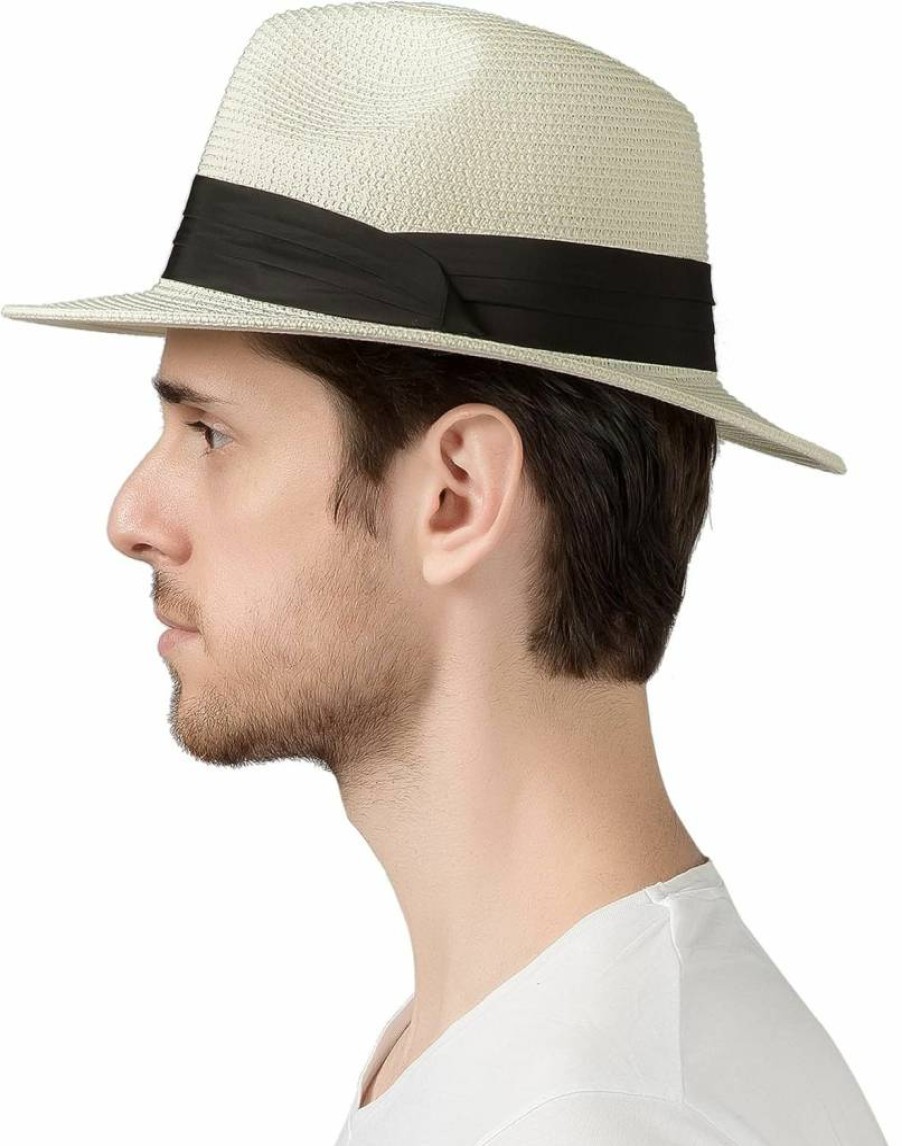 Lanzom Packable Wide Brim Straw Hat for Men & Women - Foldable Floppy Beach Sun Hat for Summer Travel