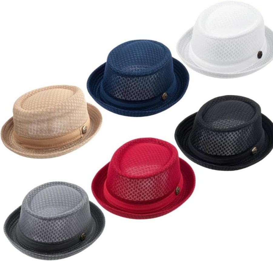 HunterBee 6Pcs Summer Fedora Hats for Men & Women - Boater, Porkpie, and Flat Caps for Beach Party, Outdoor, and Casual Wear