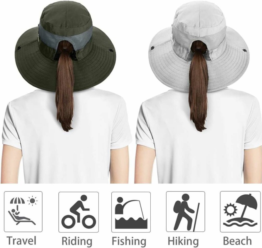 29 IYEBRAO Women's Sun Hat 2 Pack - UPF UV Protection Wide Brim Bucket Hat, Foldable Boonie Beach Cap for Summer, Fishing, Hiking, Outdoor Activities