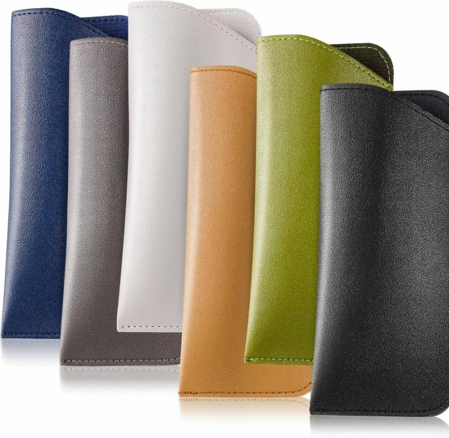 CREPUSCOLO 6 Pack Leather Eyeglass Cases - Soft Travel Glasses Case for Women, Men & Kids - Durable Protective Eyewear Holder