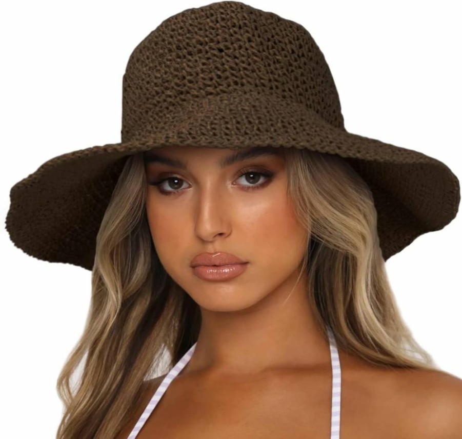 Sydbecs Women's Wide Brim Sun Hat UPF 50+ Foldable Straw Beach Hat for Summer Travel