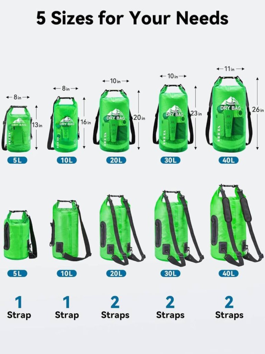 HEETA Waterproof Dry Bag Backpack 5L-40L, Lightweight Roll Top Dry Storage Pack with Phone Case for Swimming, Kayaking, Travel & Beach - 11 Transparent Colors (Men & Women)