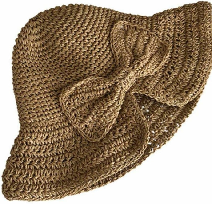 Asufegucd Women's UPF50+ Wide Brim Straw Sun Hat - Foldable Summer Beach Hat with Oversized Bow for Travel & Outdoor UV Protection