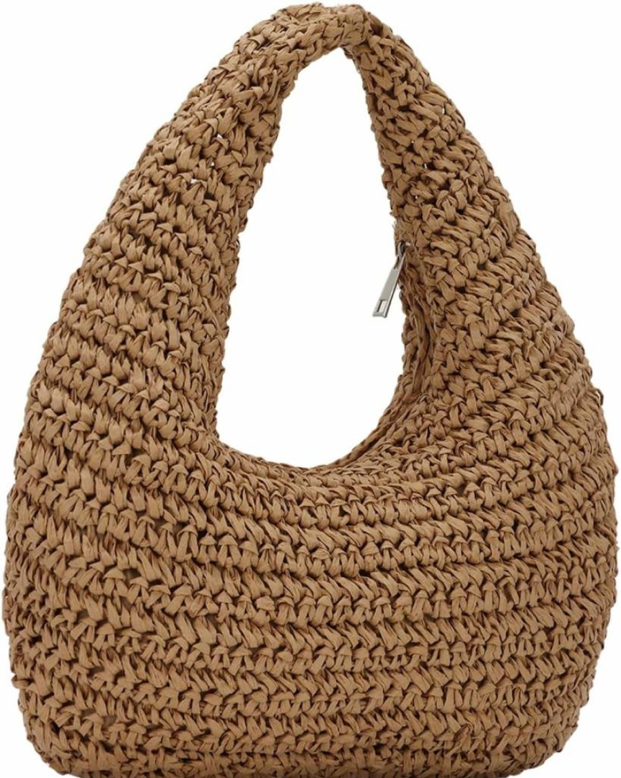 GOKTOW Women's Crescent Straw Handbag - Summer 2025 Raffia Beach Tote Purse, Boho Hobo Bag for Women