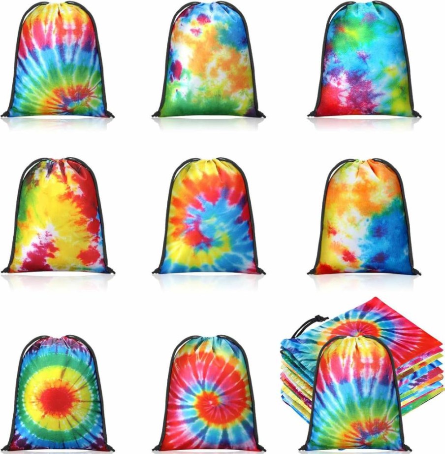 Cunno 24 Pack Tie Dye Drawstring Bags 7x5 Inch - Colorful Reusable Polyester Goodie Bags for Parties, Birthdays, Candy Treats & Summer Events