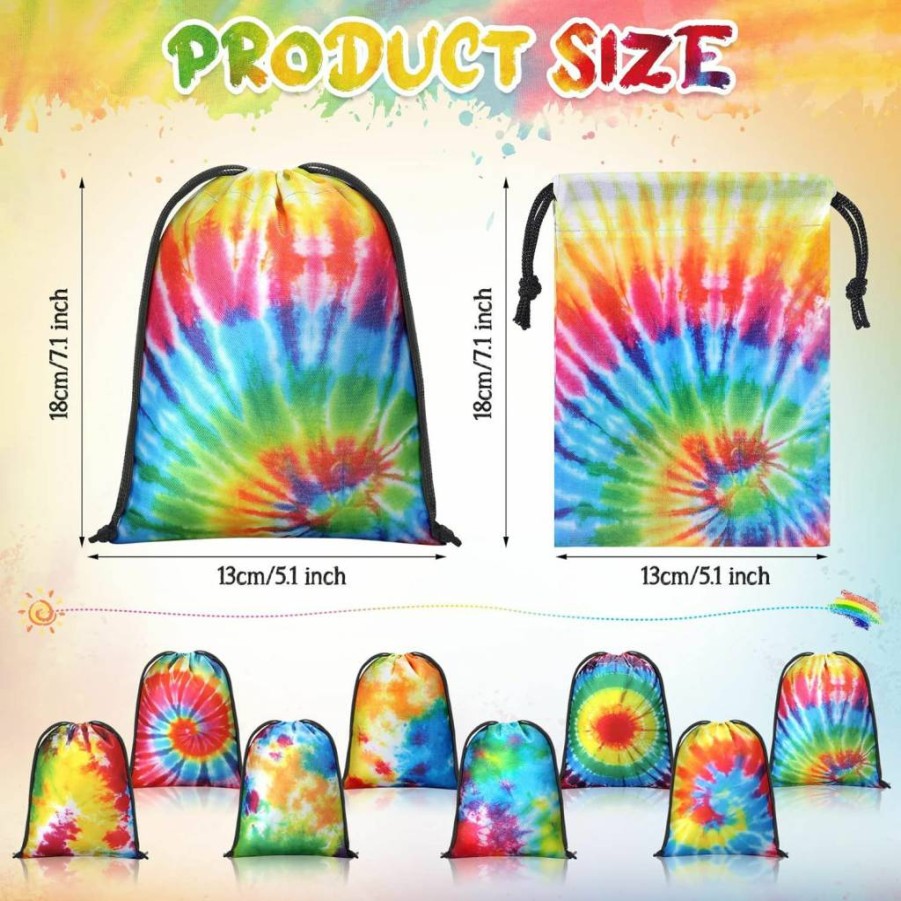 Cunno 24 Pack Tie Dye Drawstring Bags 7x5 Inch - Colorful Reusable Polyester Goodie Bags for Parties, Birthdays, Candy Treats & Summer Events
